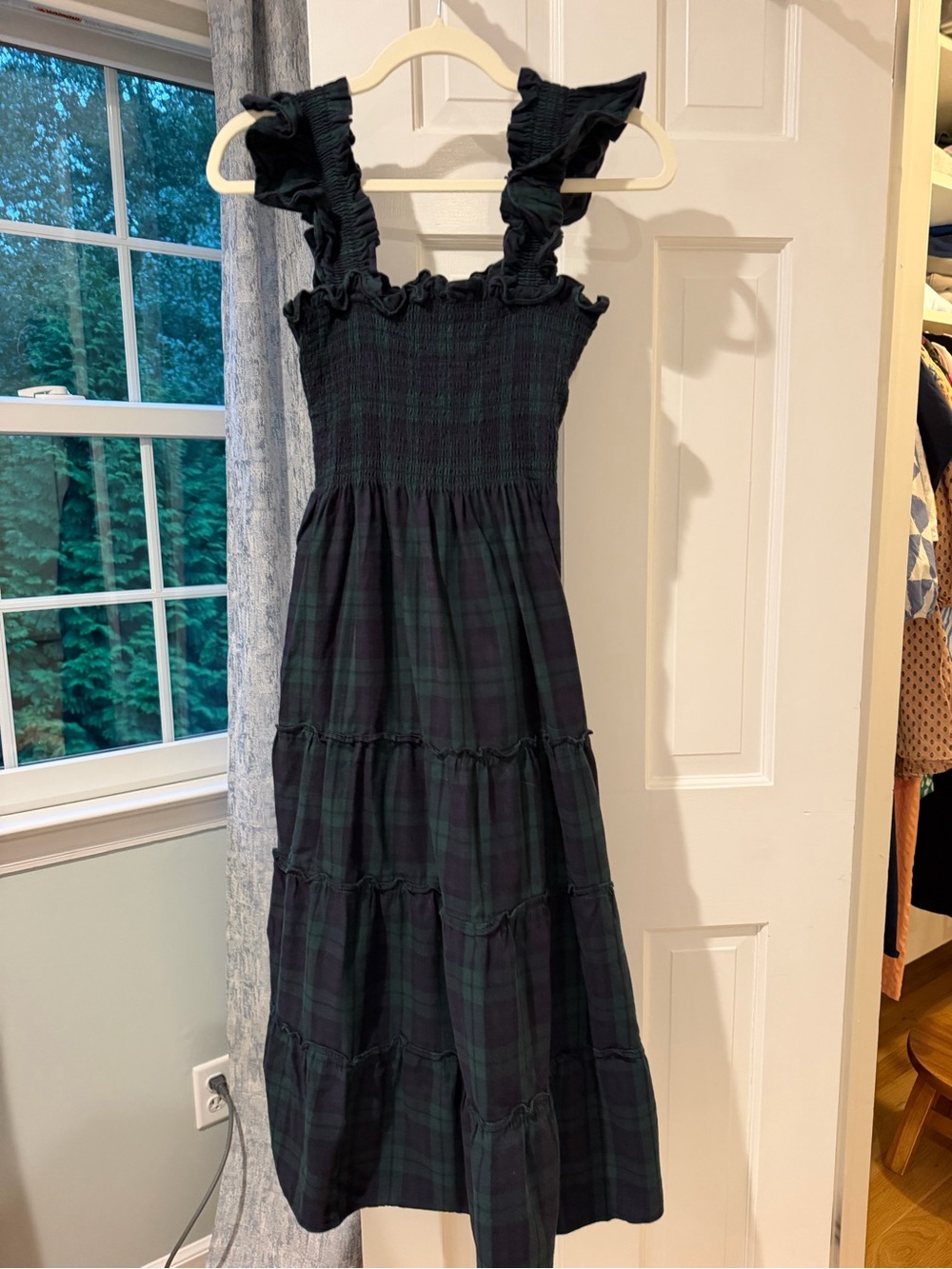 Hill House Home The Ellie Nap Dress Plaid Maxi Dress Black & Green Small